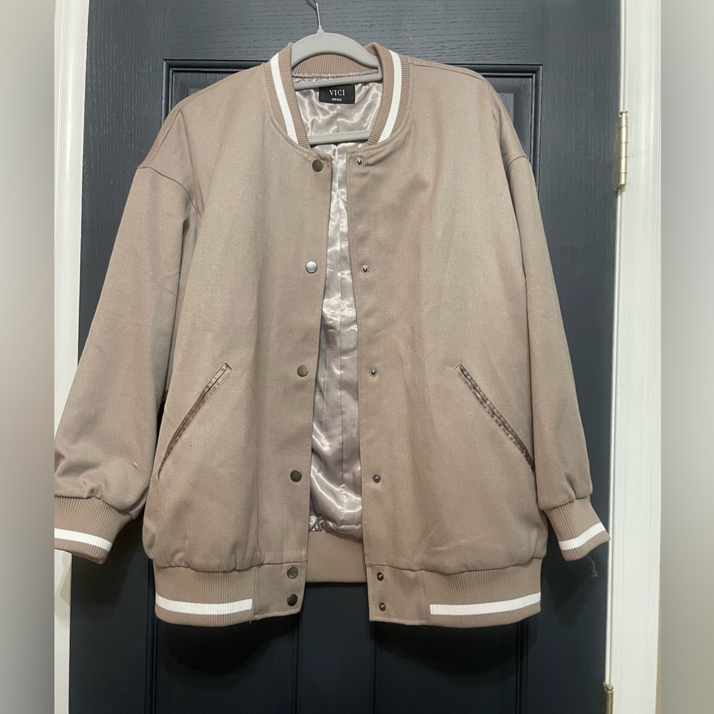 Vici Tan Varsity Jacket NWOT